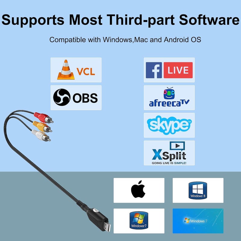 Wiistar USB Audio Video Capture Card VHS VCR to Digital Converter RCA AV to USB Video Capture Device Cable USB 2.0 Video Capture Card Video Grabber for Windows PC - Image 5